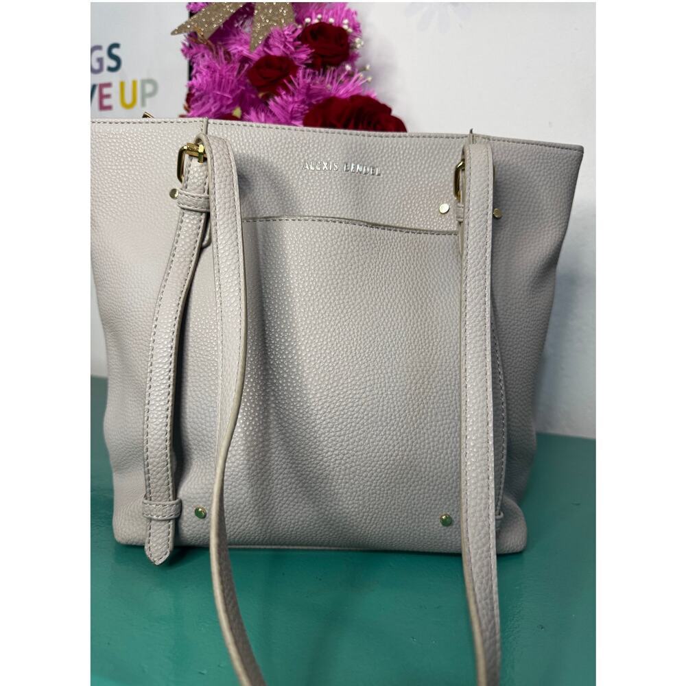 Alexis Bendel Tote Bag - Light Gray Pebbled‎ Faux Leather - Striped Interior